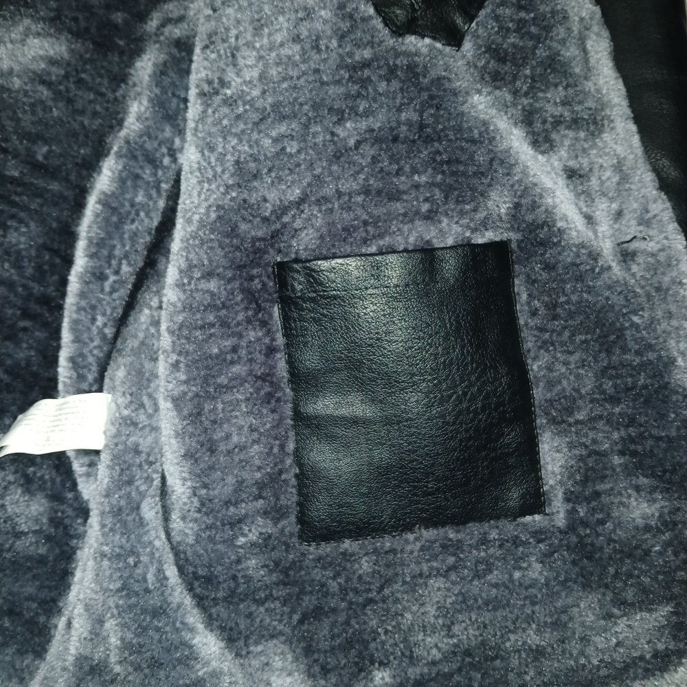 Men's Black Faux Leather Jacket with Gray Faux Fur Lining - Picture 5 of 12